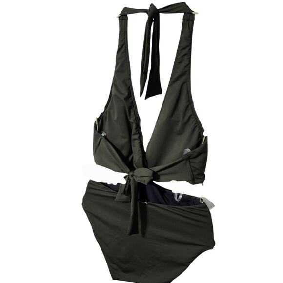 NEW Lauren‎ Ralph Lauren Twist-Front Cutout Halter One-Piece Olive Green Size 10 - Picture 7 of 9